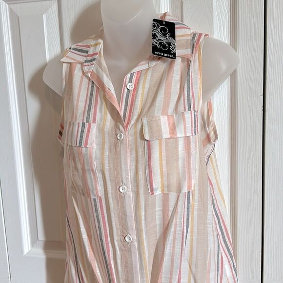 Ava & Grace vertical Striped Pastel Front Toe Tank Blouse Top Shirt Small S NWT - Picture 3 of 6
